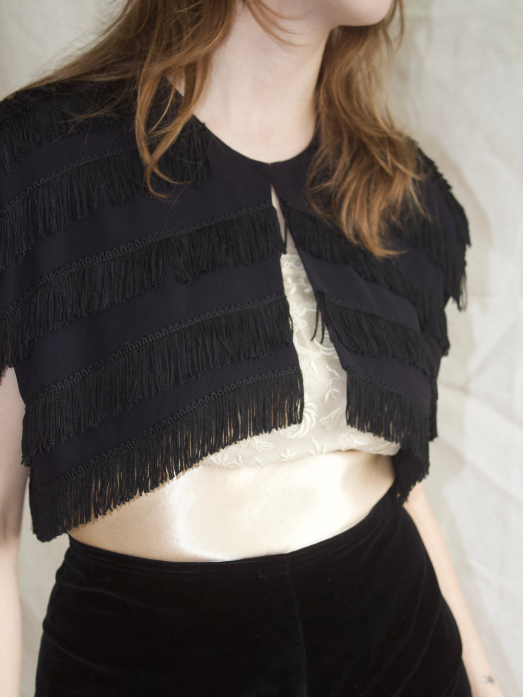 1930s / 1940s Rayon Crepe Fringe Cropped Bolero