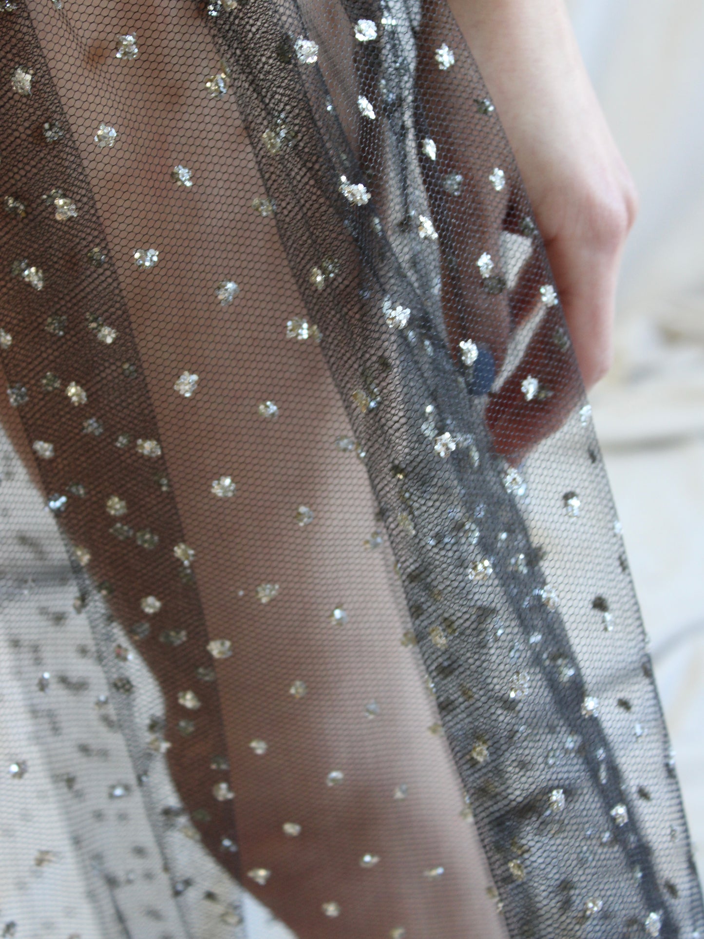 1950s Diamanté Jet Black Tulle Overskirt