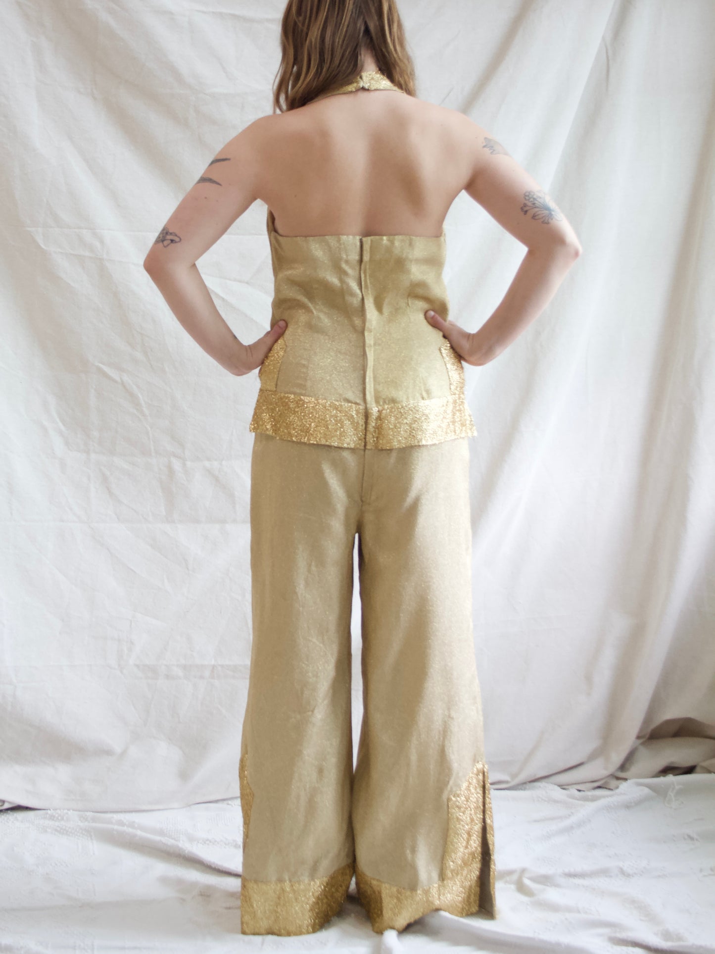 1950s Lurex Palazo Pant Halter Jumpsuit