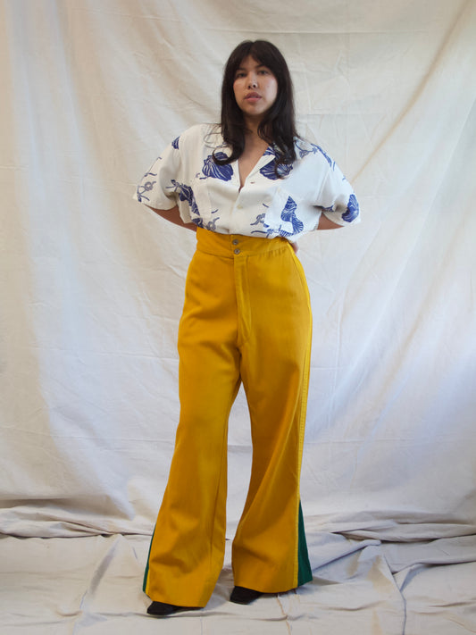 1940s Two Tone Flares High Rise Athletic Wool Trousers