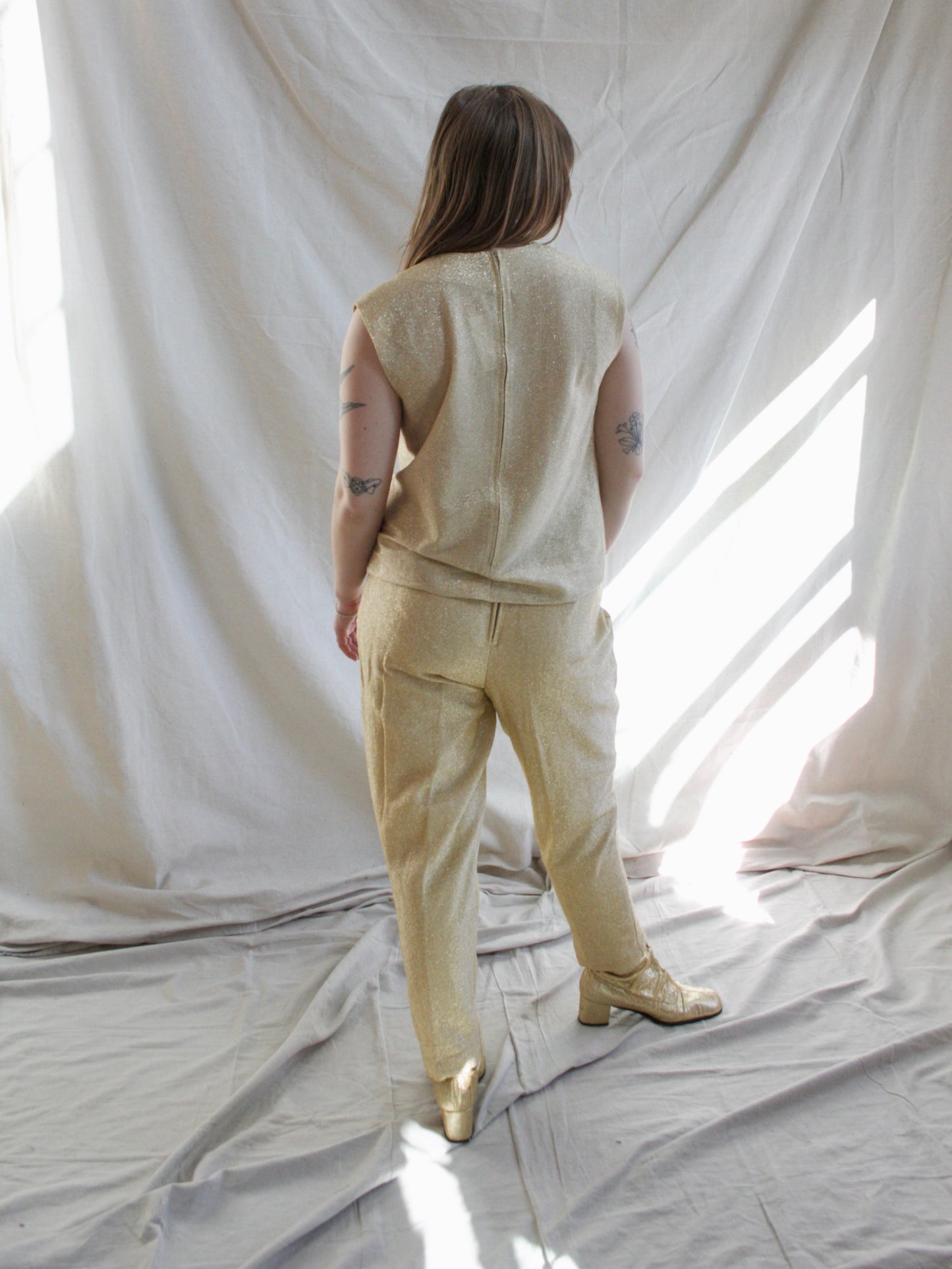 1950s Gold Lurex Two Piece Cigarette Pant Set