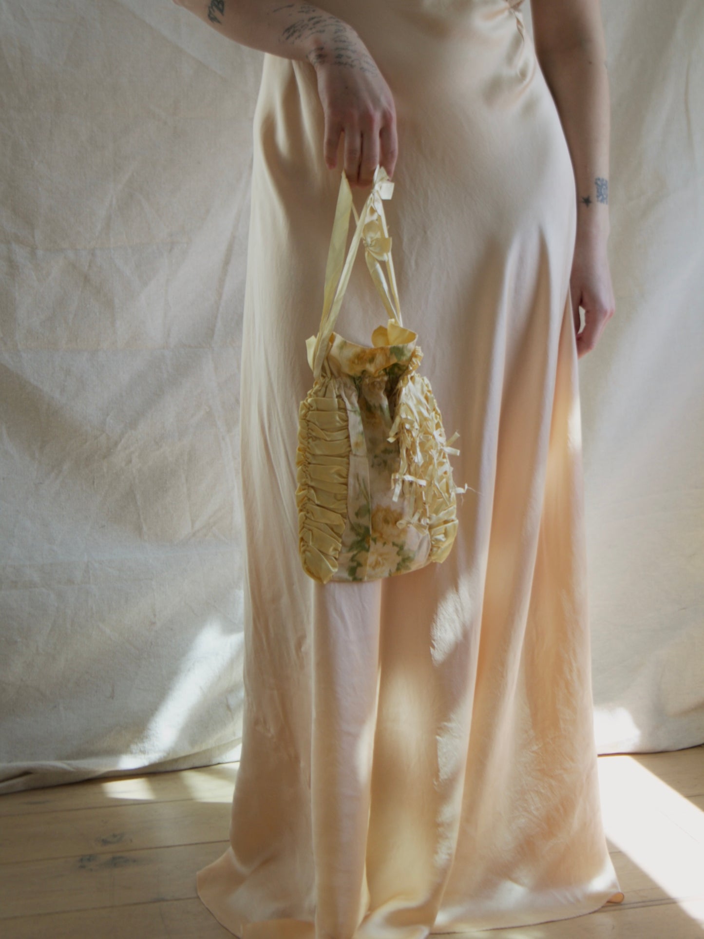 Antique Edwardian Watered Silk Drawstring Purse