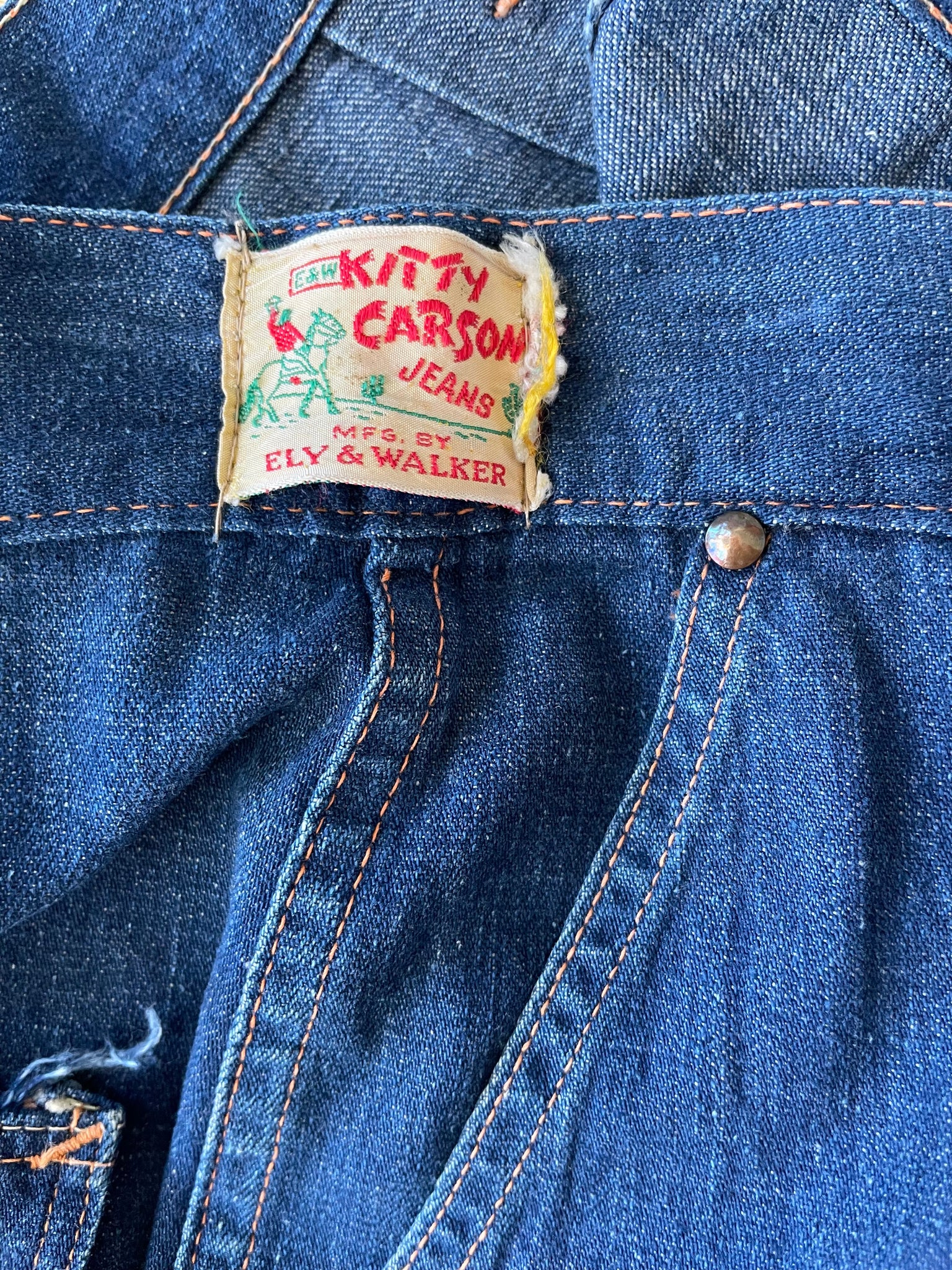 1950s Riveted ‘Kitty Carson' Double Snap Side Zip Dark Denim