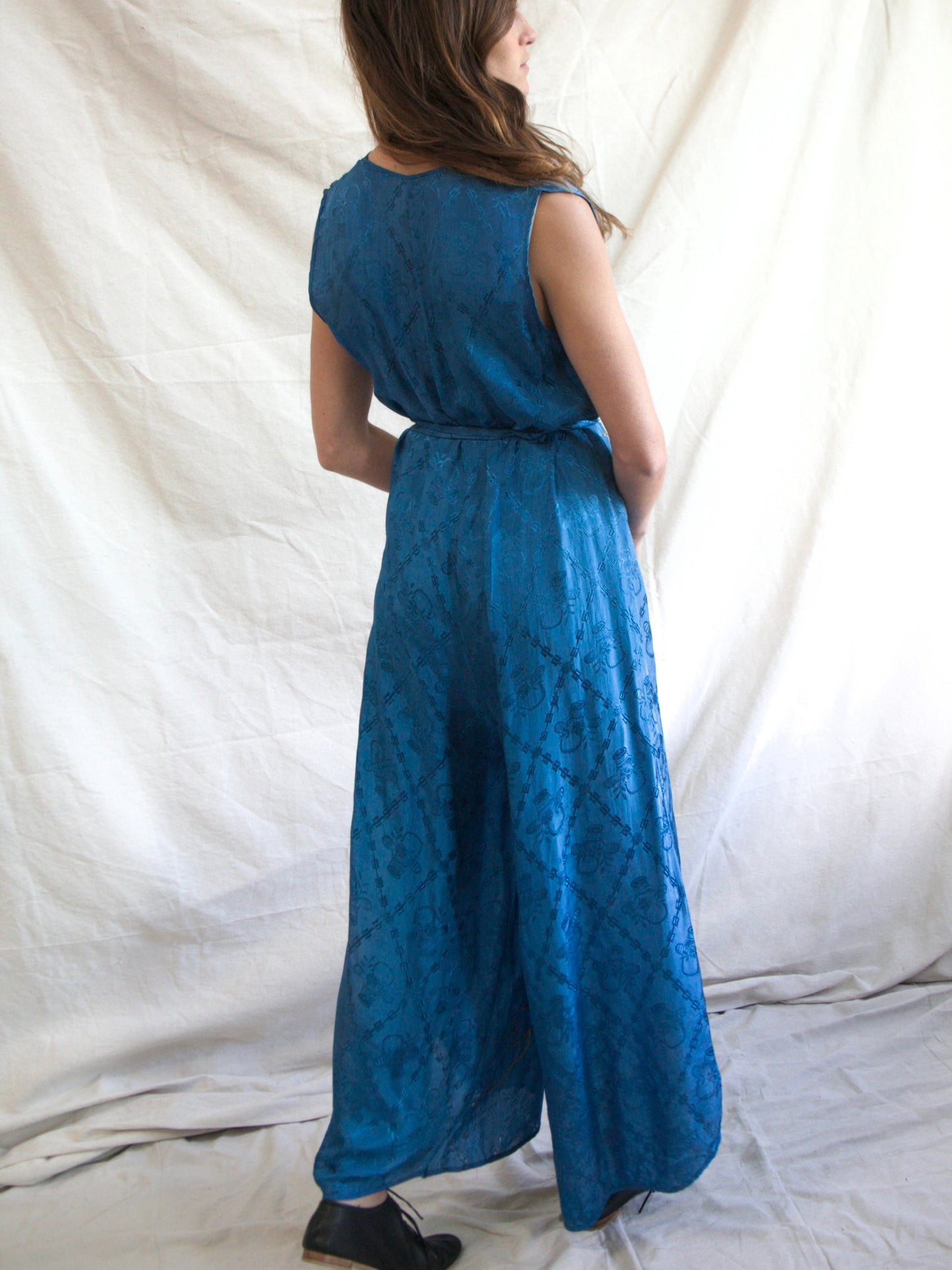 1930s 2 PC Rayon Jacquard Palazzo Pant Jumpsuit with Bullion Couching/ Stumpwork