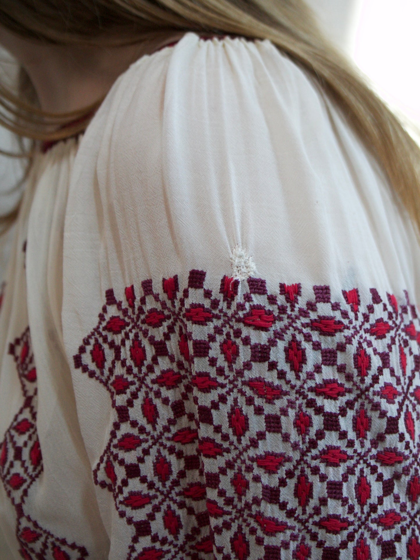 Antique Fine Poet Sleeve Romanian Embroidered Cropped Blouse