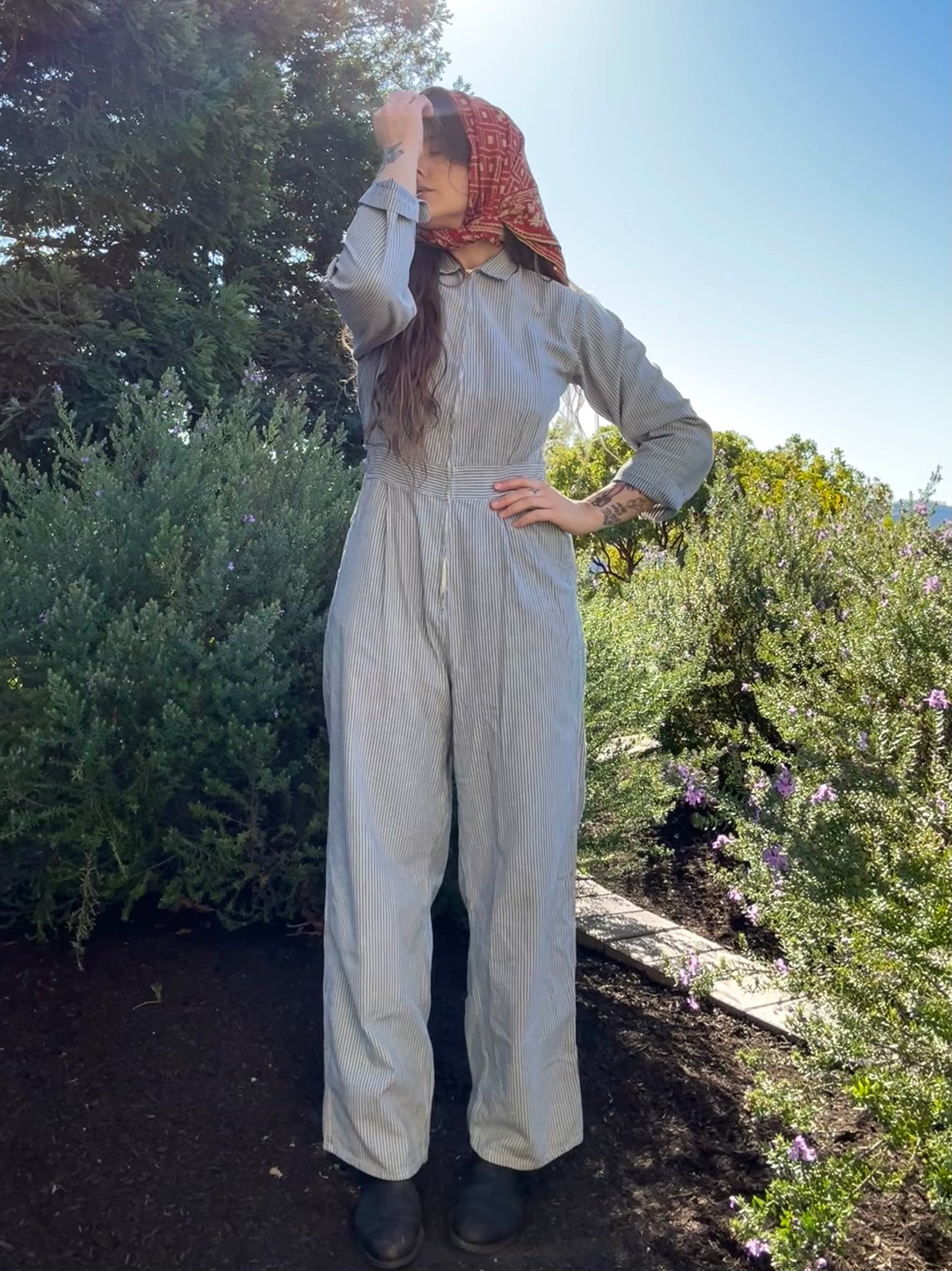 Rare 1940s Women's Railroad Stripe Factory Workwear Coveralls