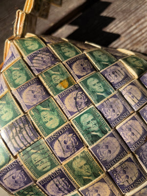 1970s OOAK Prison Made Einstein & Thomas Jefferson Postage Stamp Bag