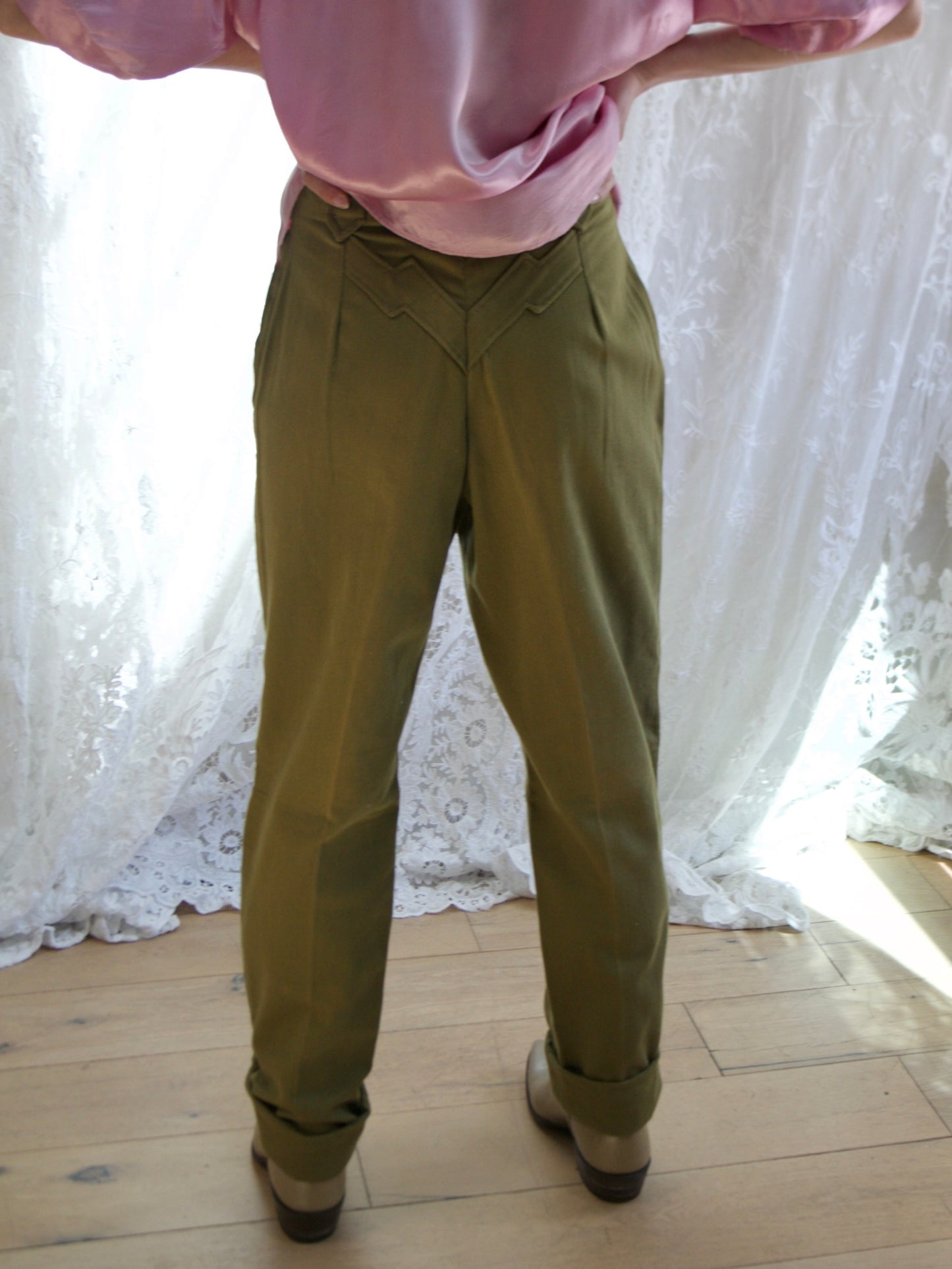 1950s Panhandle Slim Pea Green Western Yoke Side Zips