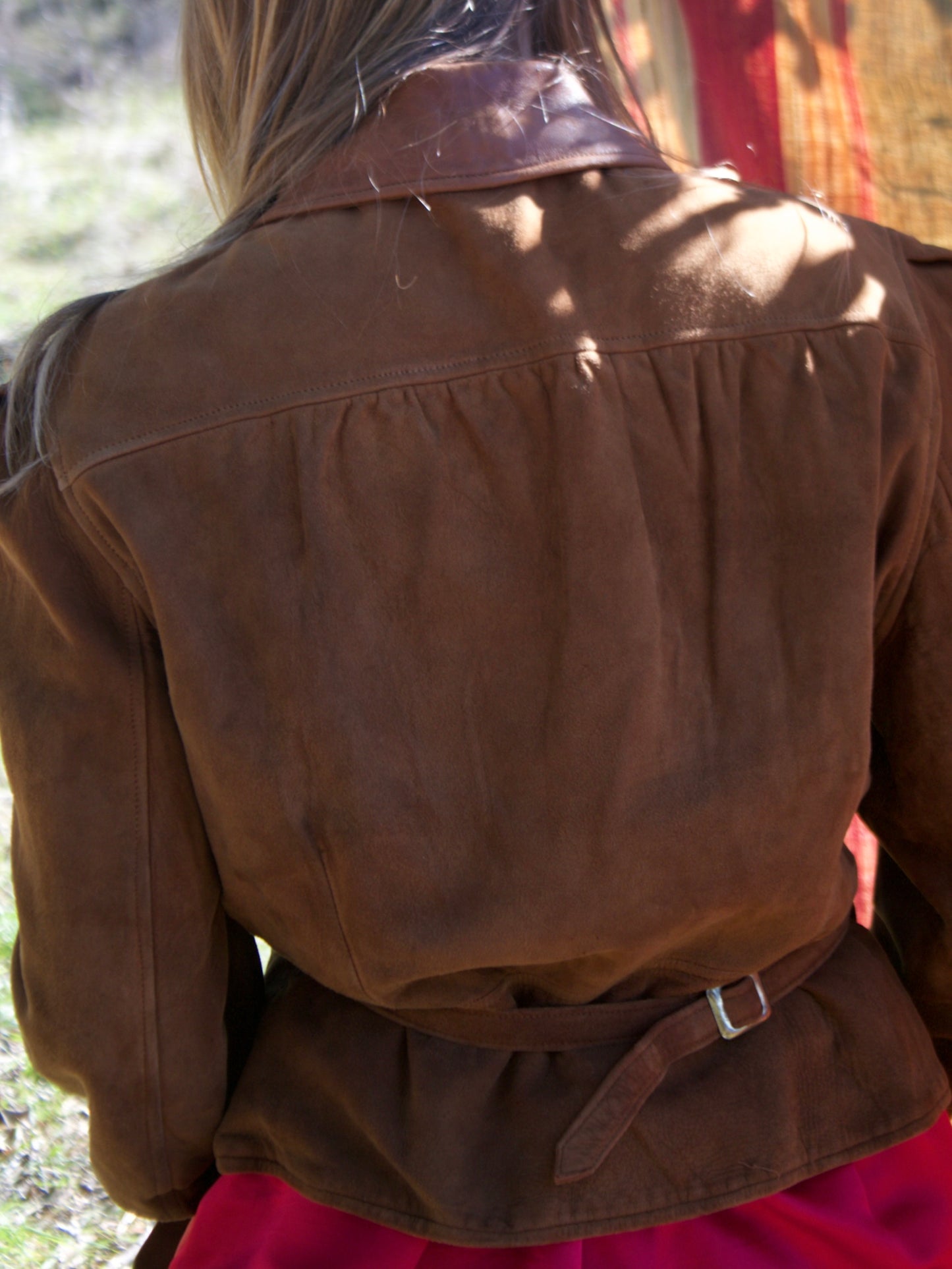 Rare 1940s Suede Puff Sleeve Back Cinch Jacket