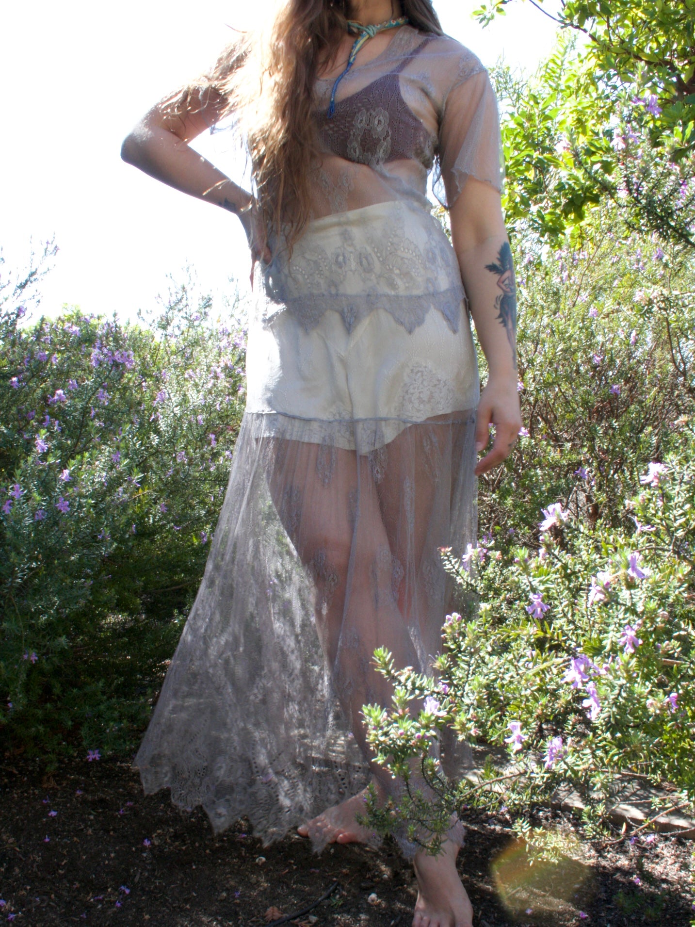 Antique 1920s Pale Lavender Scalloped Lace Dress