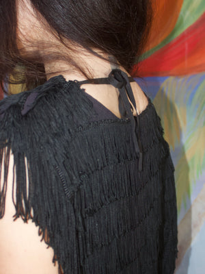 1930s Rayon Crepe Fringe Open Side Vest Style Blouse