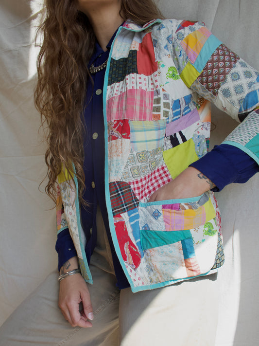 1950s Patchwork Crazy Quilt Open Front Jacket