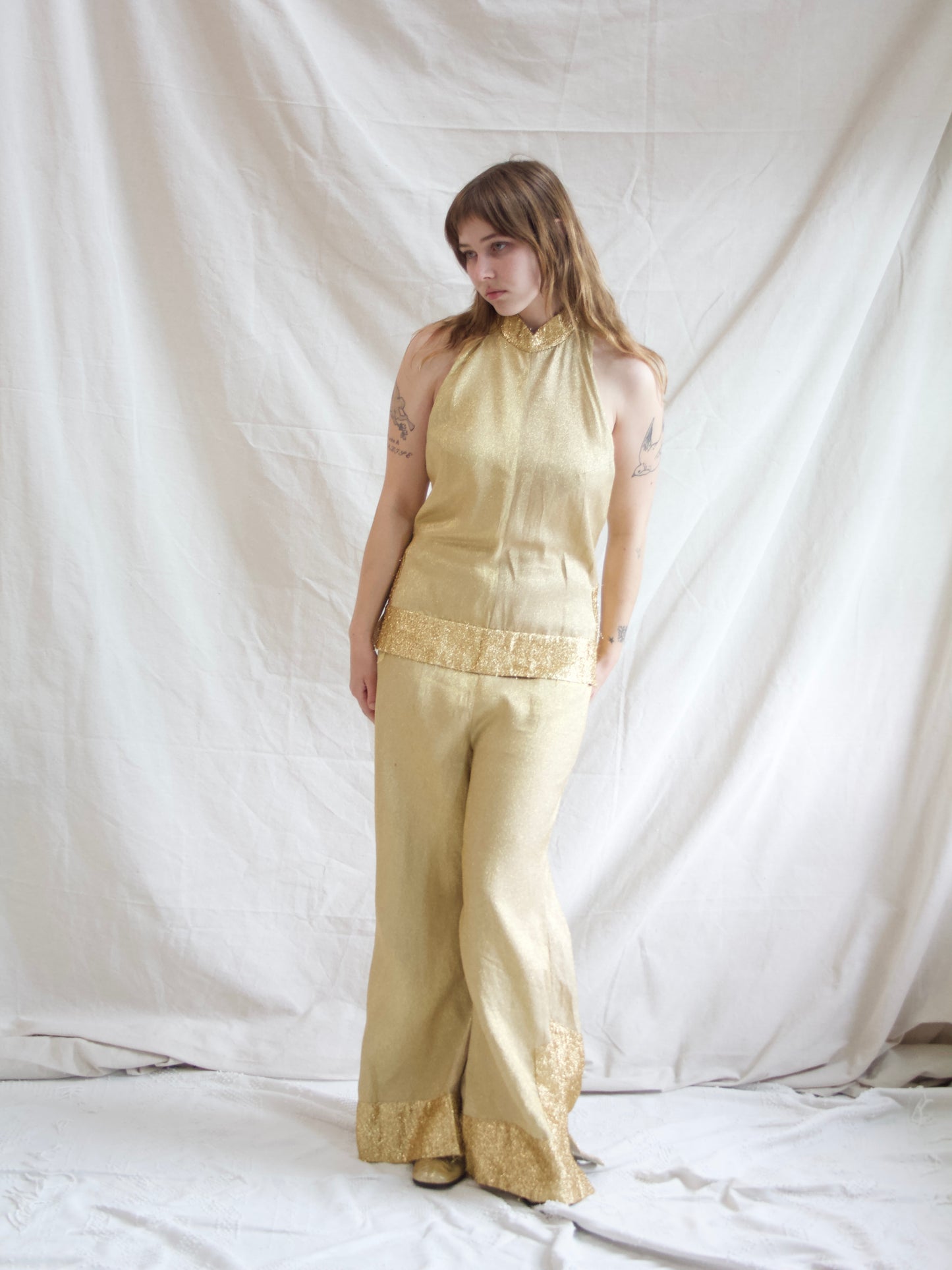 1950s Lurex Palazo Pant Halter Jumpsuit