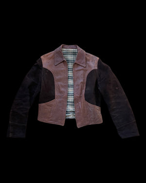 1930s-1940s Two Tone Flannel Lined Leather & Suede Side Cinch Jacket