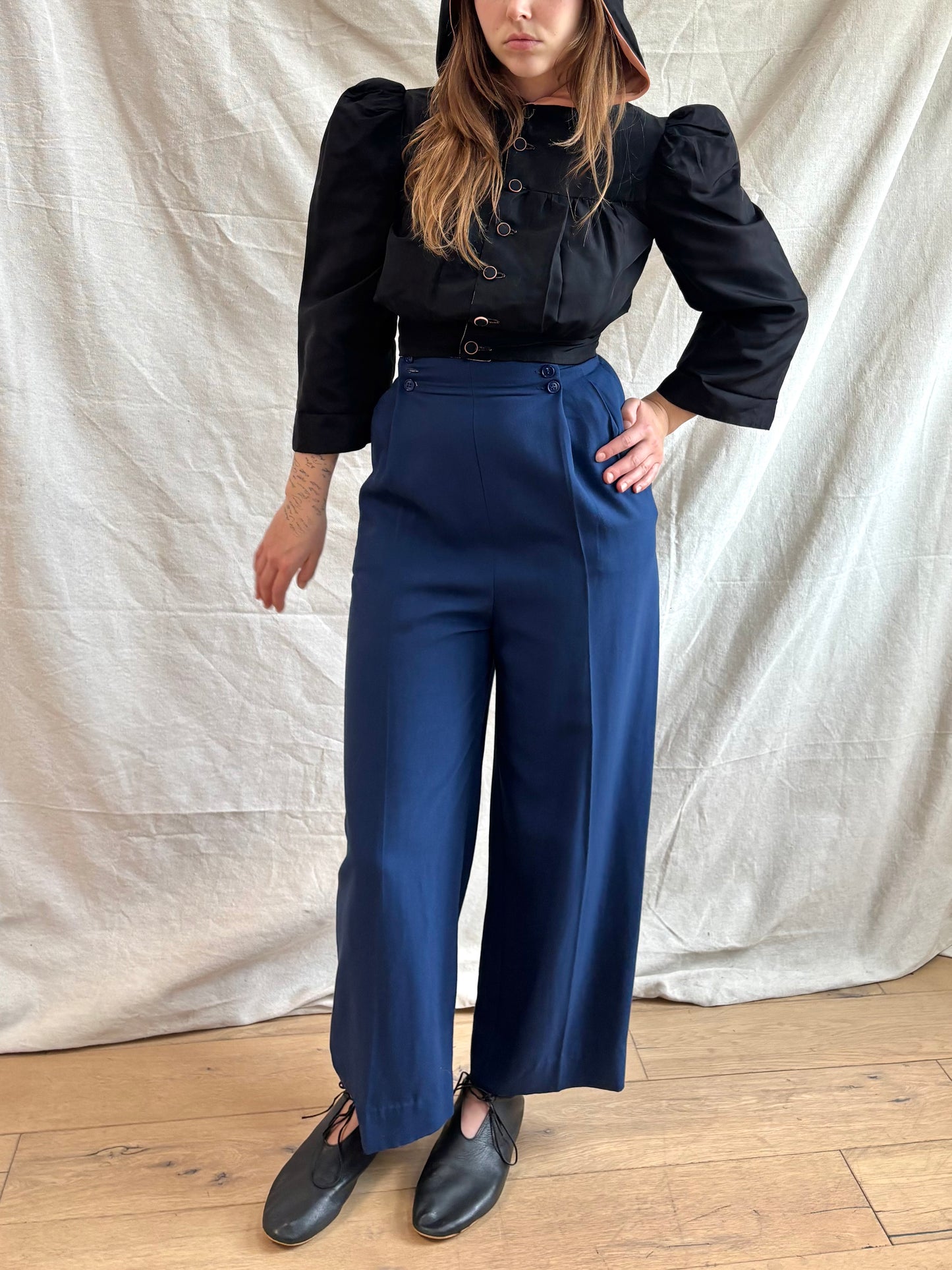 1940s NOS Fall Front Indigo Pleat Front Trousers