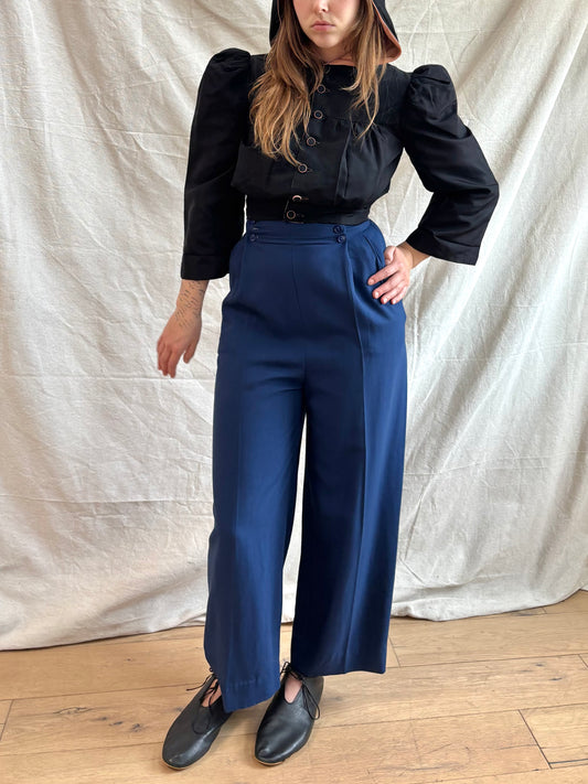 1940s NOS Fall Front Indigo Pleat Front Trousers