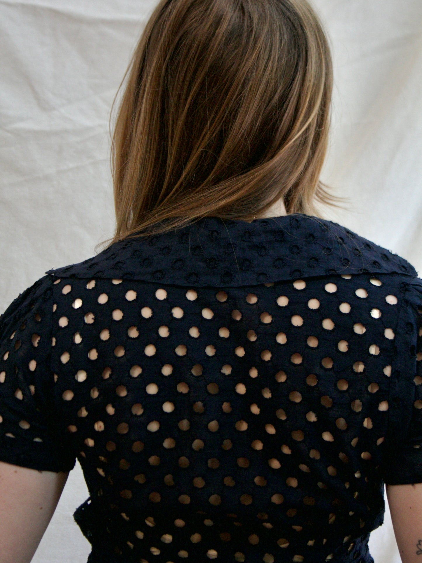1930s Navy Blue Eyelet Nautical Blouse