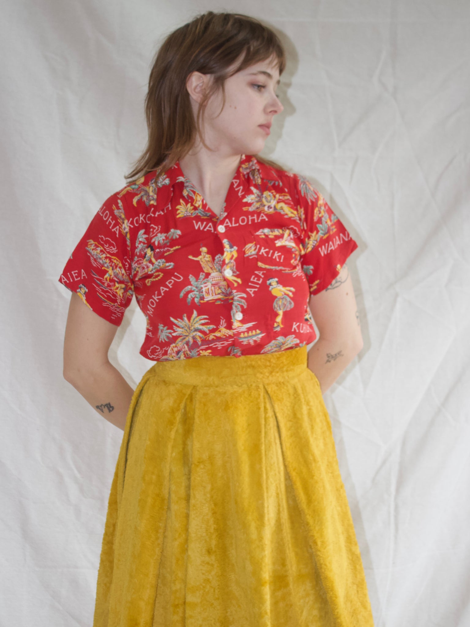 1940s Plush Fuzzy Marigold Side Zip Skirt