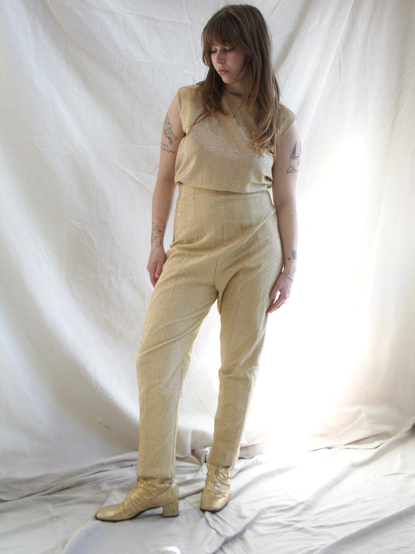 1950s Gold Lurex Two Piece Cigarette Pant Set