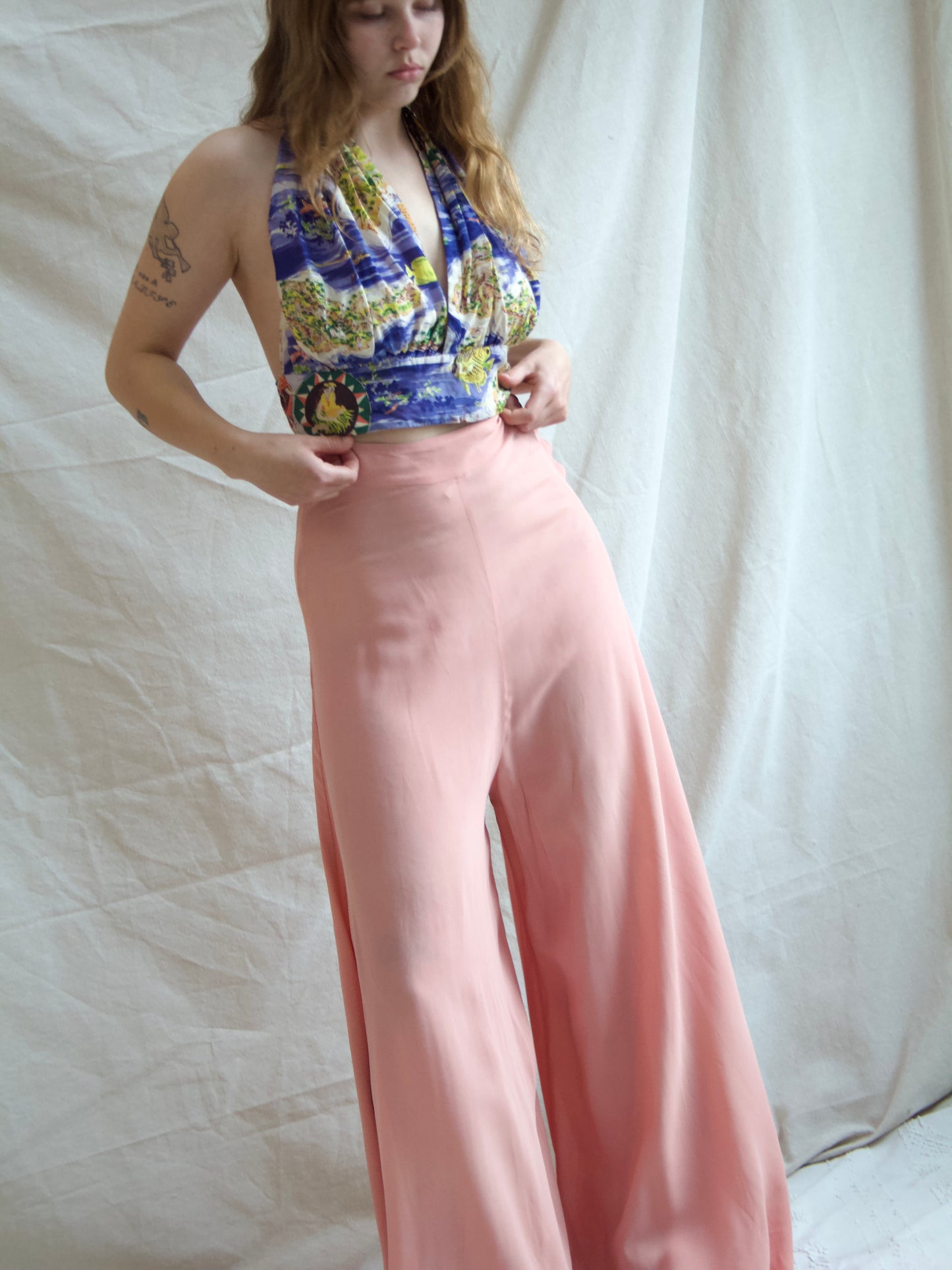 1940s Dusty Crepe Blend Palazzo Pants