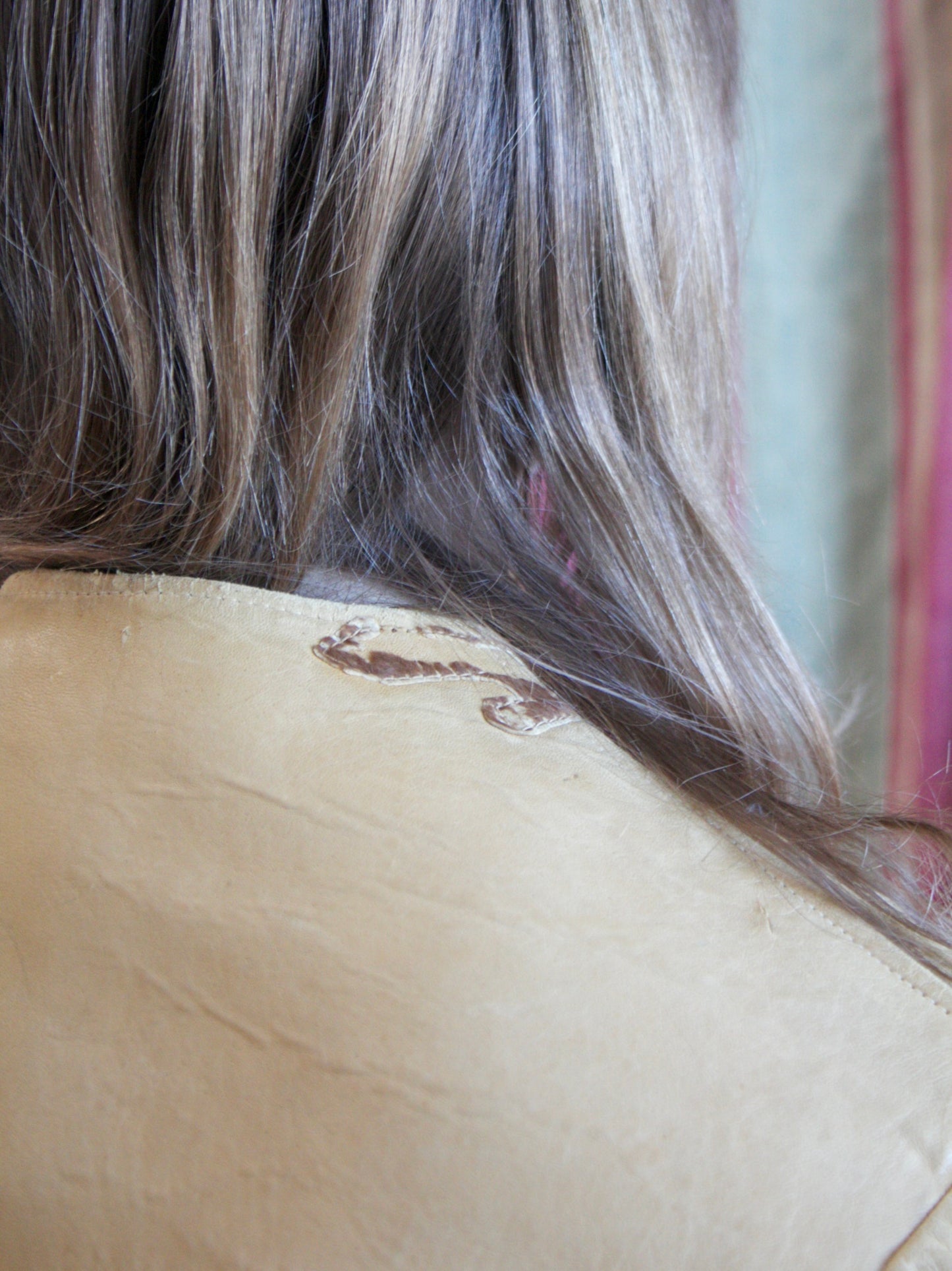 1940s Western Cognac Leather Pony Hair Yoke Jacket