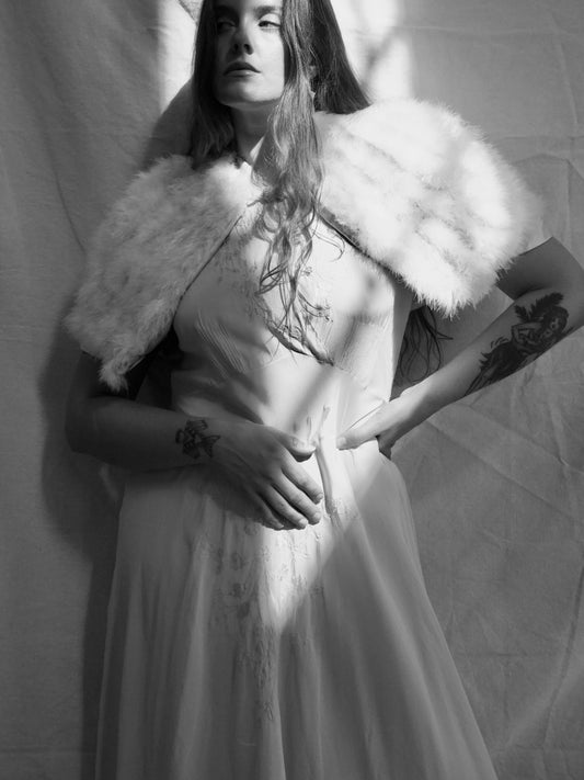 1930s Ivory Marabou Feather Shawl