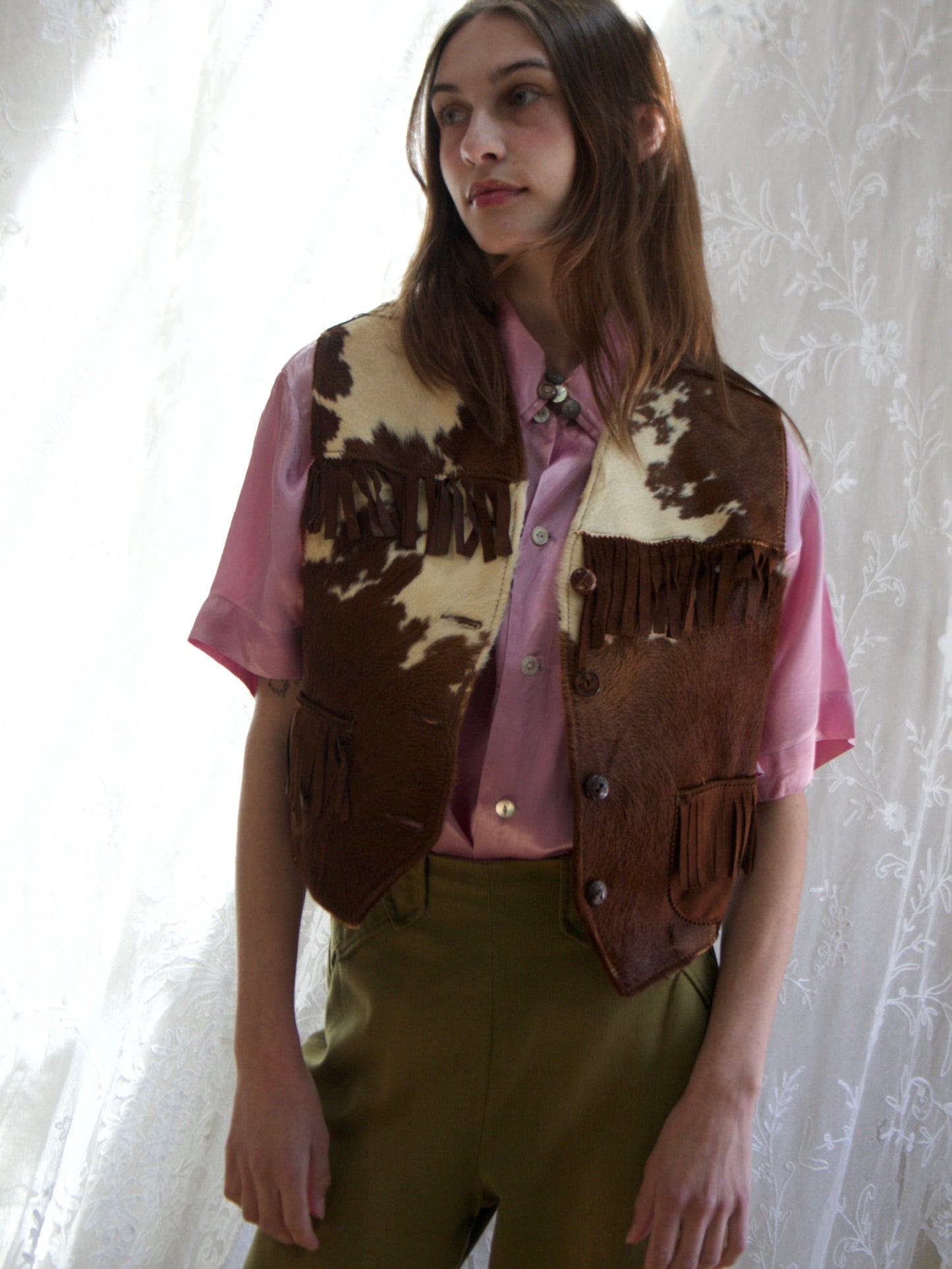 1950s Pony Hair Suede Fringe Western Vest