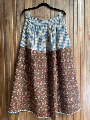 1980s Ralph Lauren Country Calico & Homespun Quilted Skirt