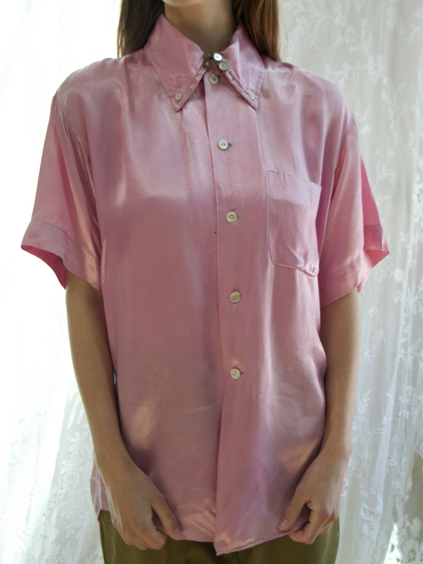 Rare 1950s 'Day-Glo' Neon Lilac Rayon Satin Shirt