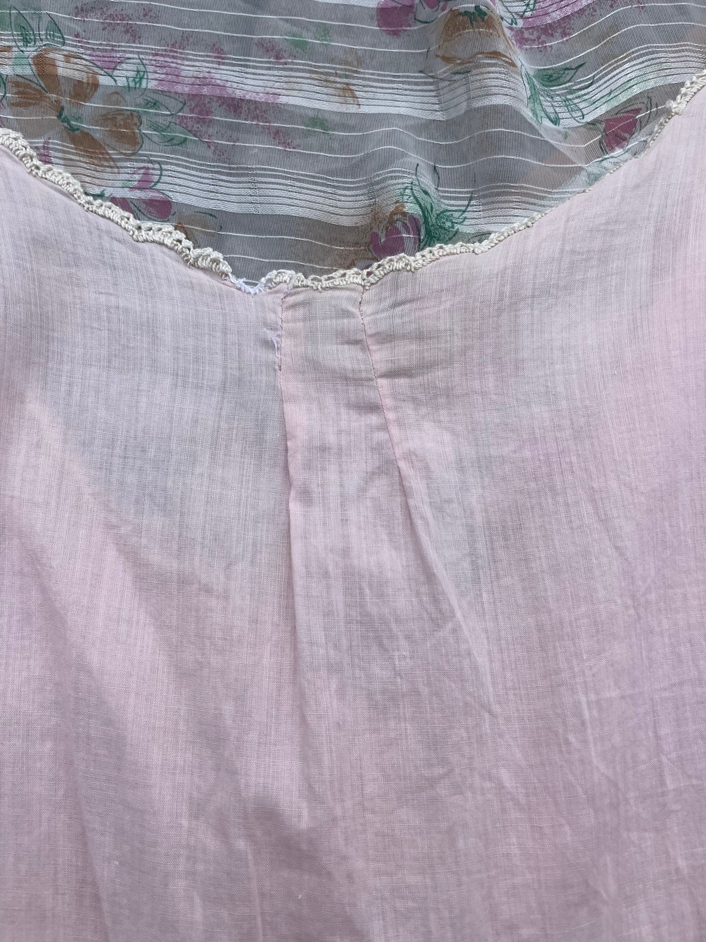 Antique Edwardian Pale Pink Floral Embroidered Cotton Boudoir Jumpsuit