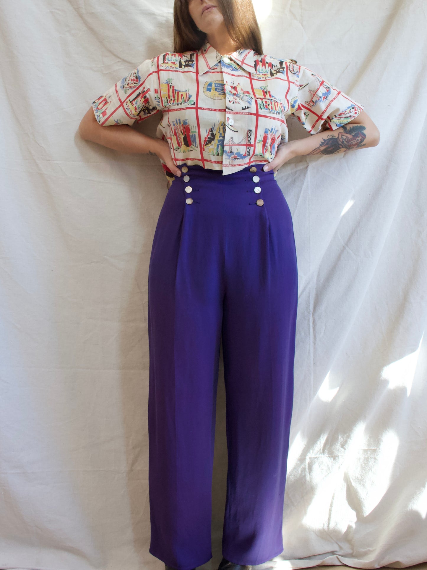 Special 1940s 'Cameron of California' Faded Cobalt Fall Front Pants