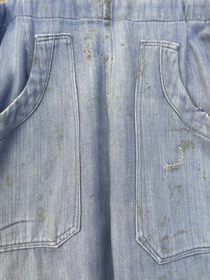 1940s Indigo Cotton Workwear Bib Front Side Button Overalls