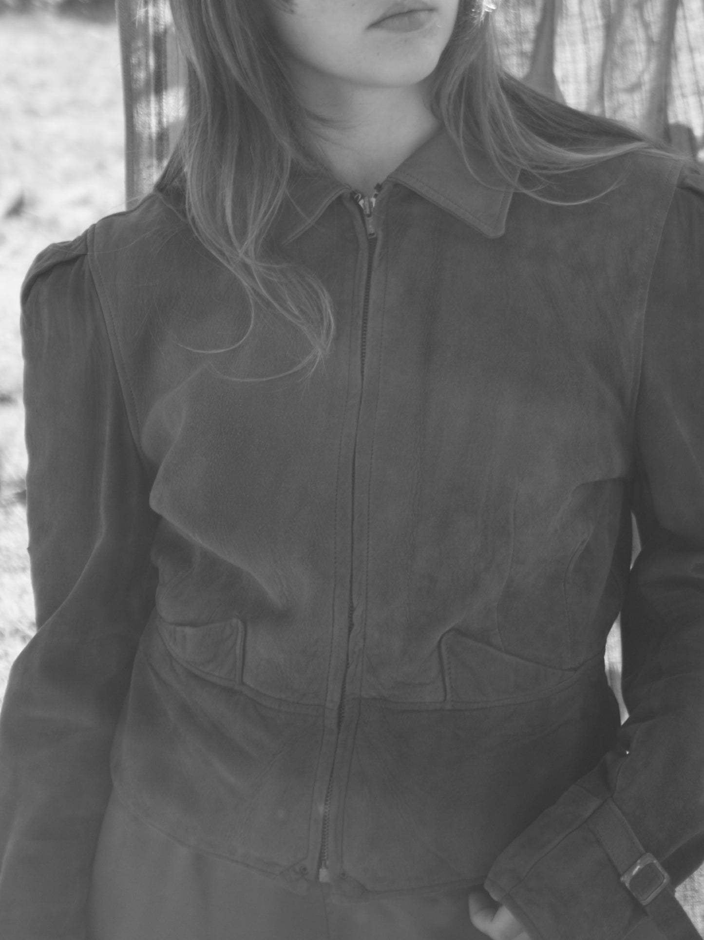 Rare 1940s Suede Puff Sleeve Back Cinch Jacket