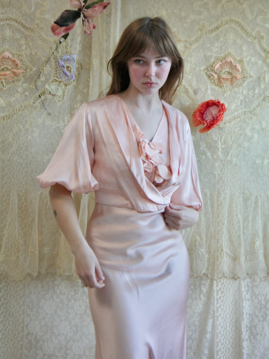 1930s Sculptural 2 Piece Bias Cut Satin Dress Set