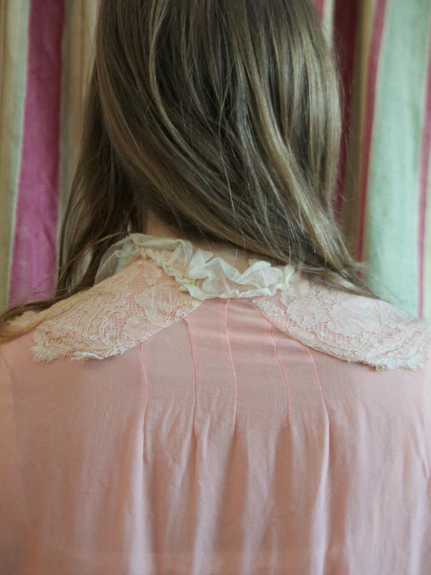 1930s Crepe Chiffon & Ecru Lace Ribbonwork Tie Jacket