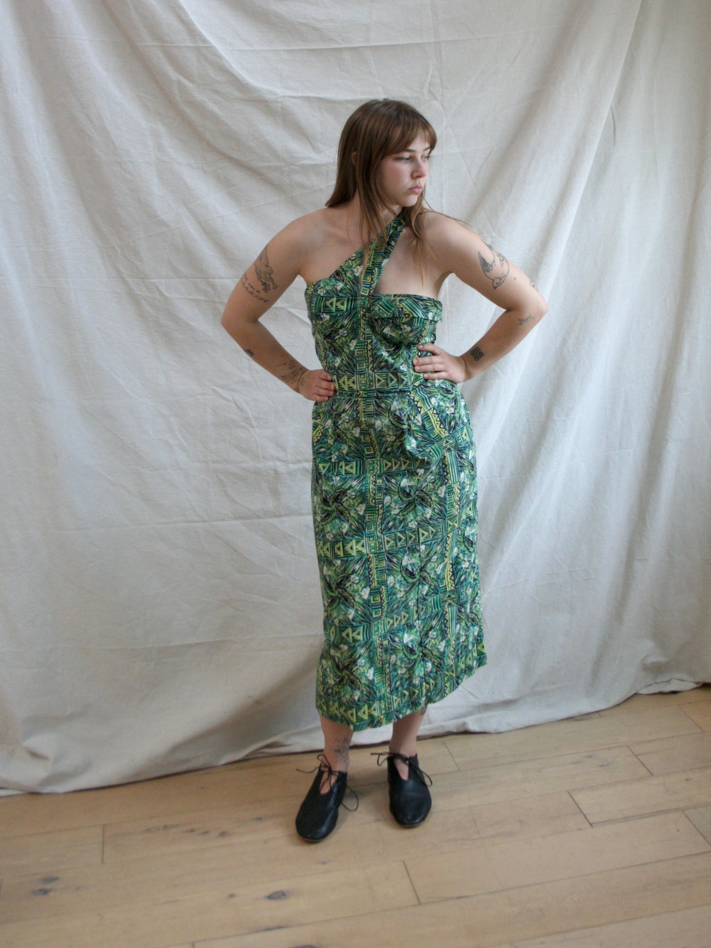 1950s Hawaiian One Shoulder Cotton Dress