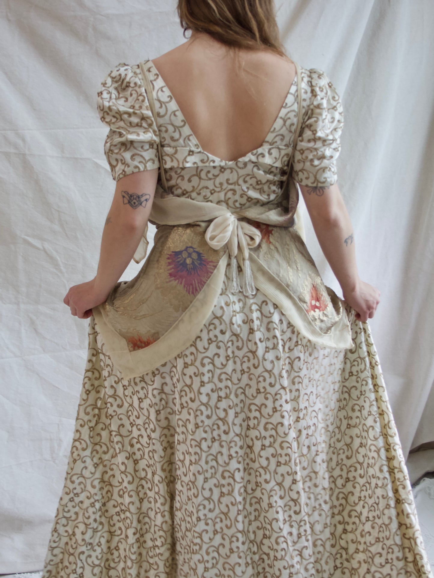 1930s Floral Lamé Chiffon Shawl W* Shoulder Straps