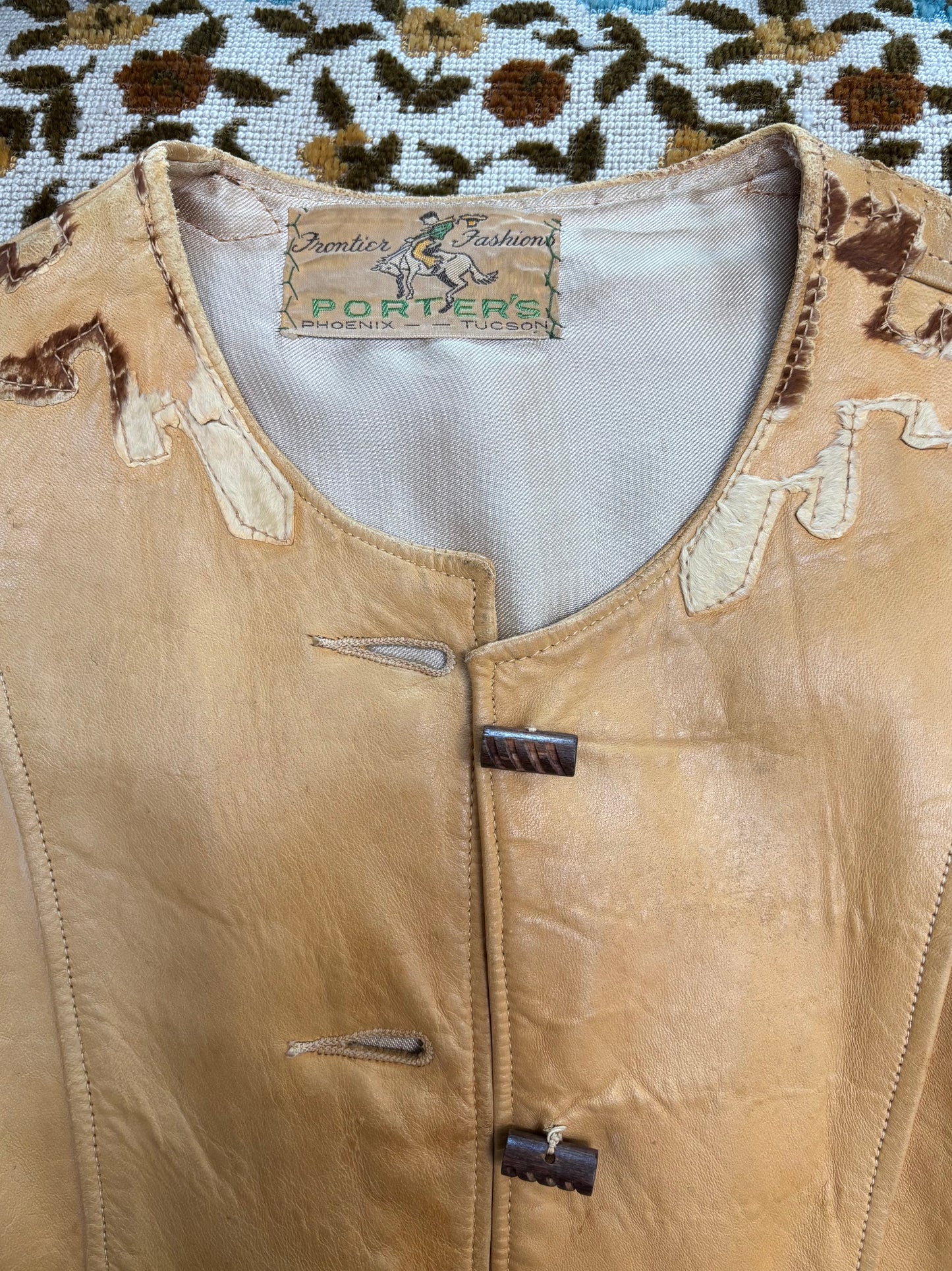 1940s Western Cognac Leather Pony Hair Yoke Jacket