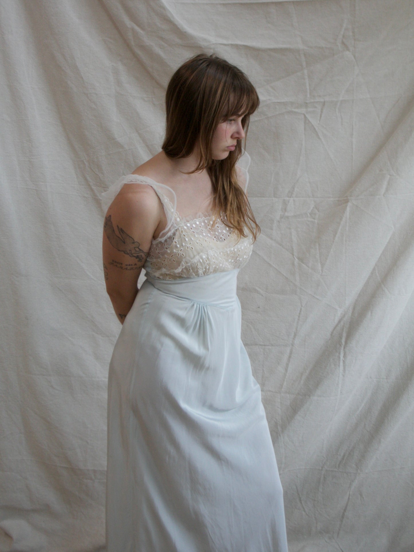 1940s Icy Rayon & Eyelet Organdy Bias Slip