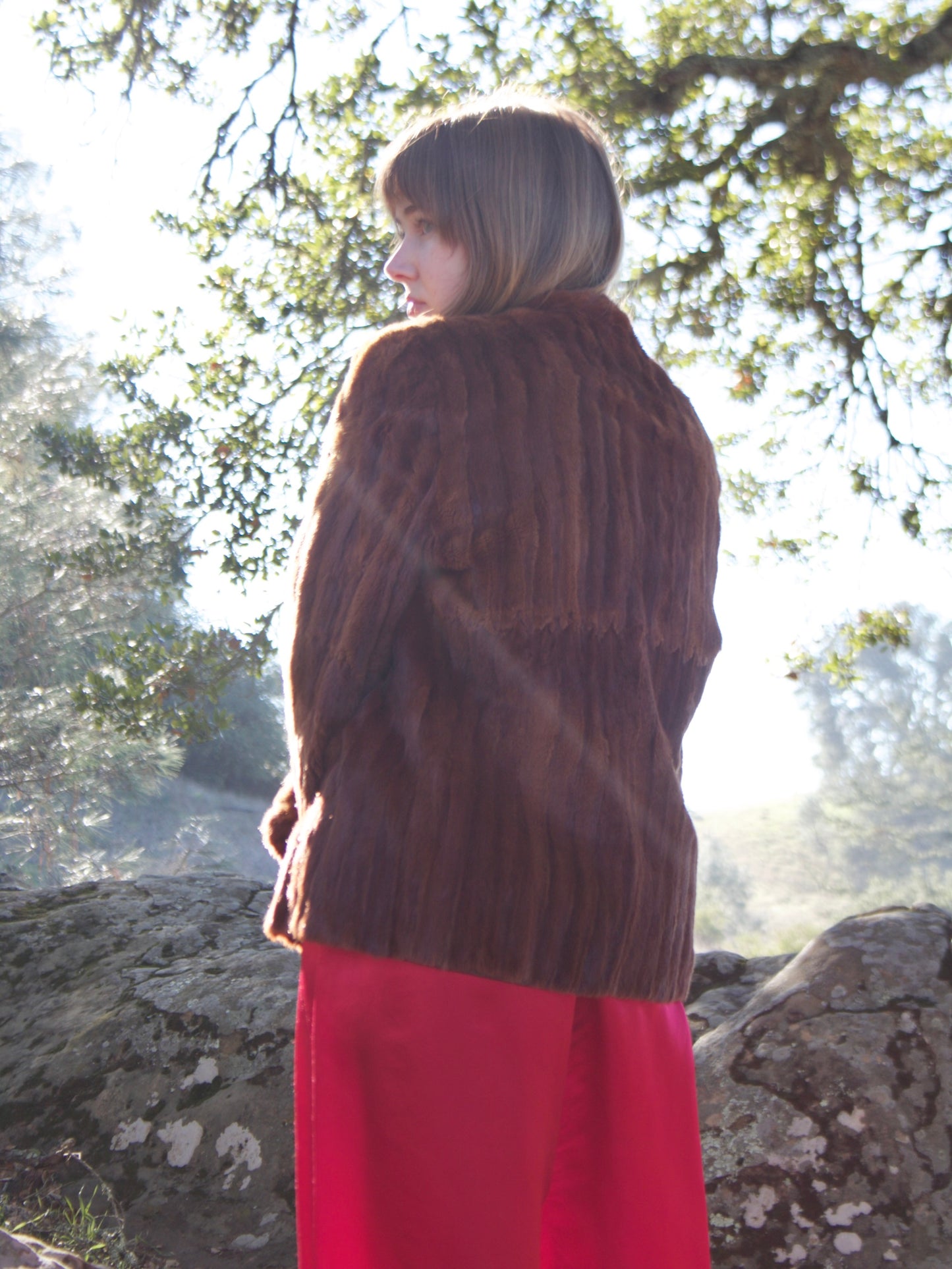 1940s Mink Strong Shoulder Bell Sleeve Coat