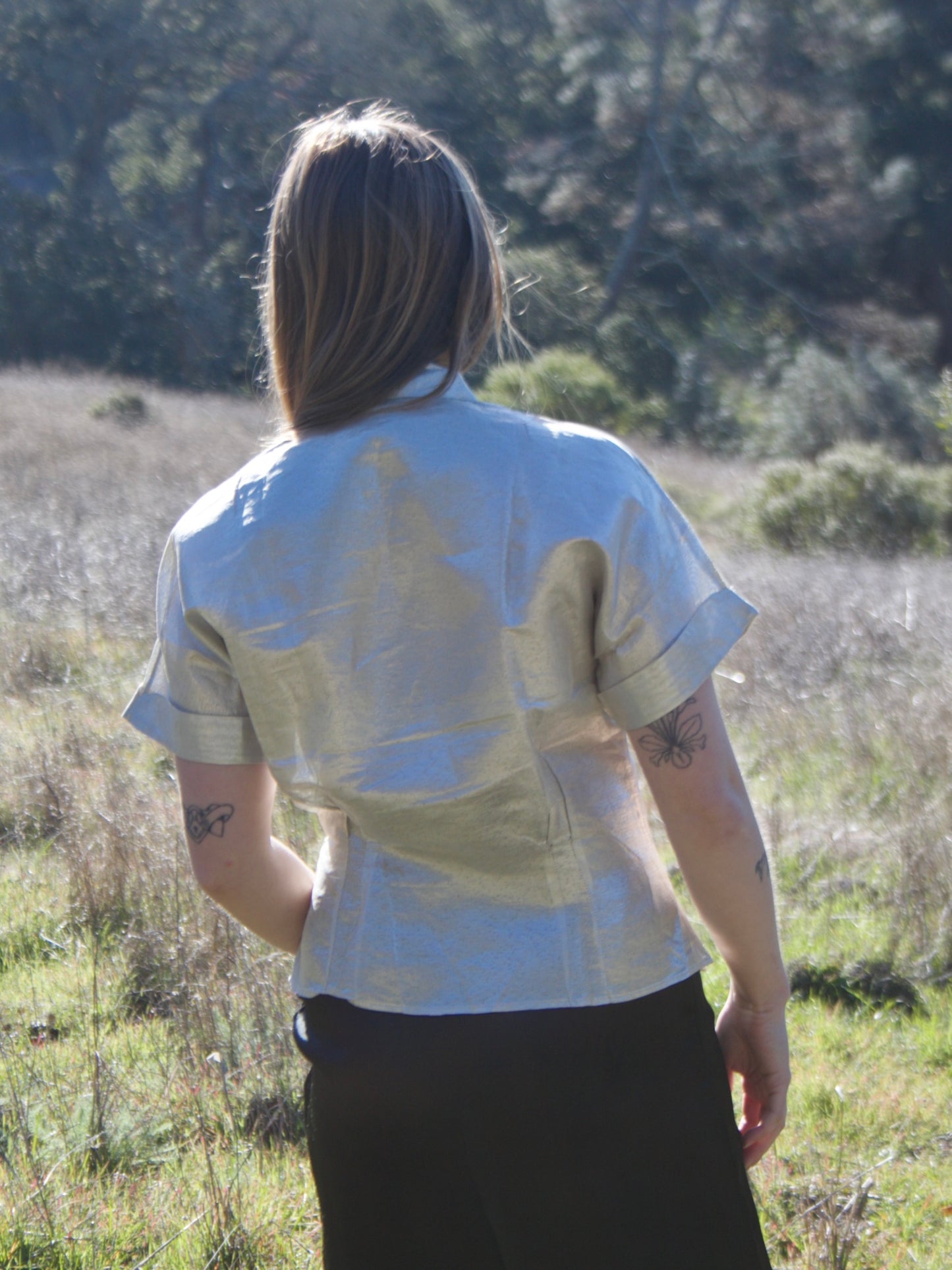 1950s Deadstock Silver Lamé Fur Trim Blouse