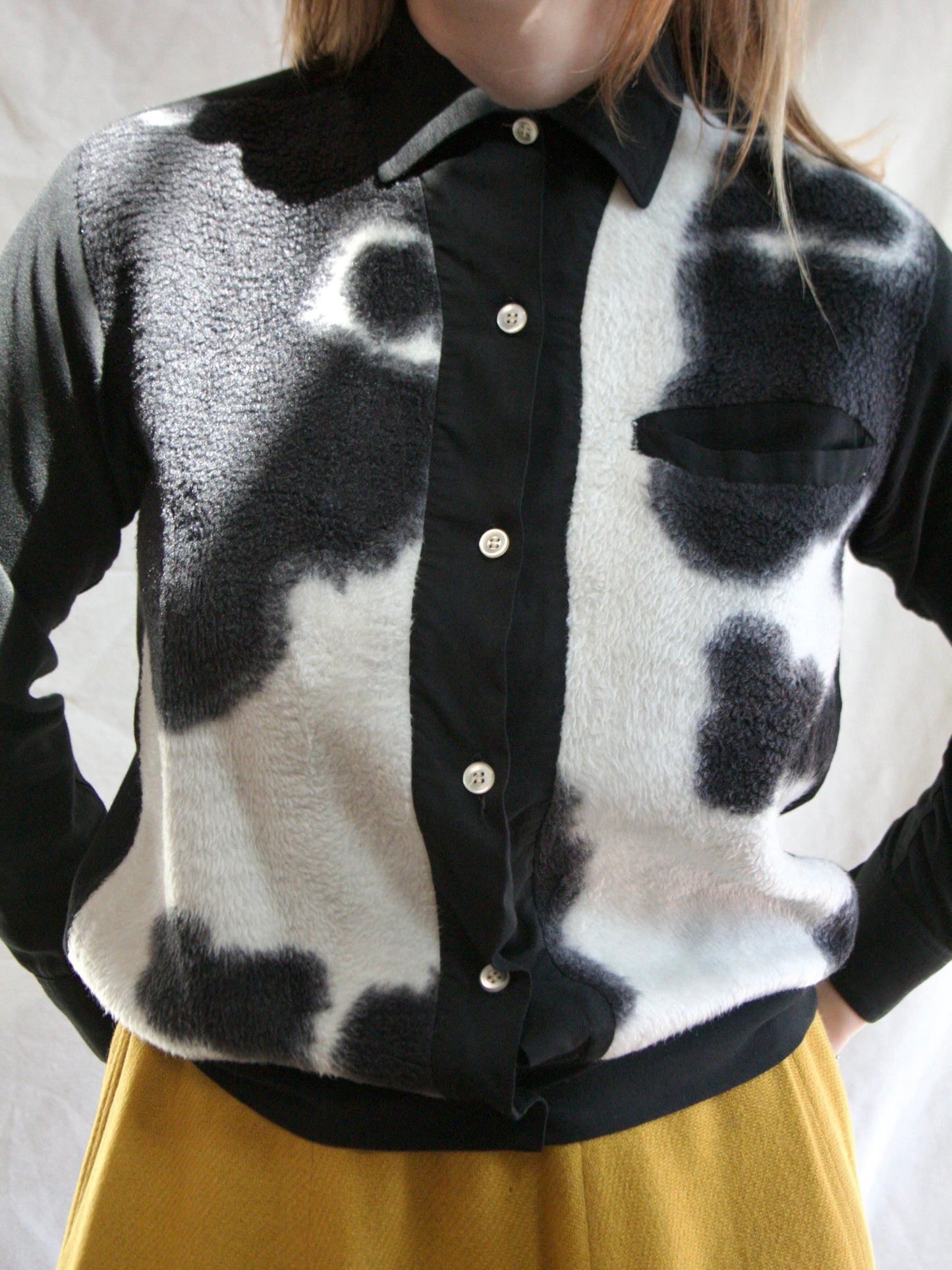 Special 1950s Fuzzy Cow Print Two Tone Shirt