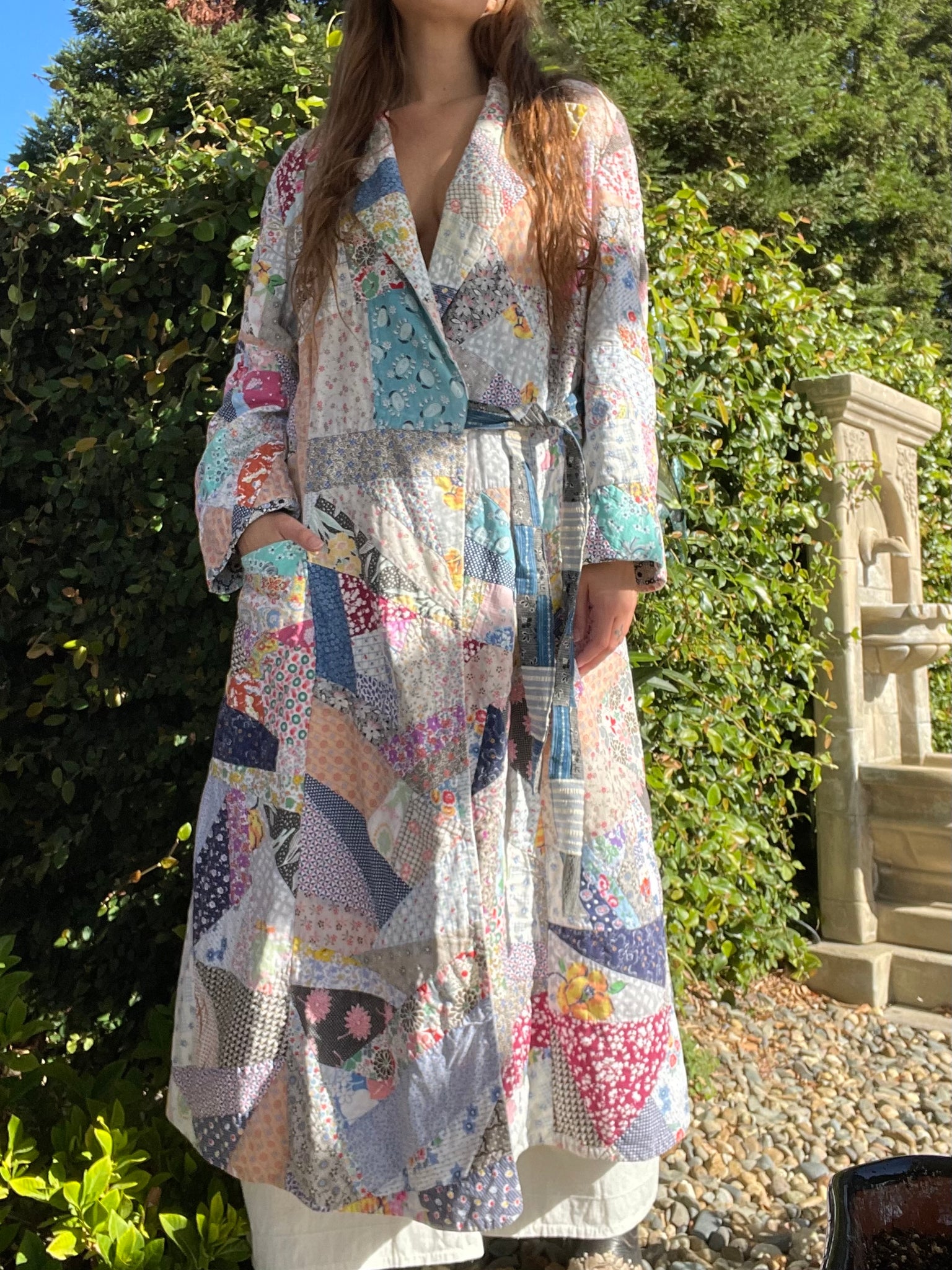 1930s Cotton Crazy Quilt Wrap Style Robe/ Dressing Gown
