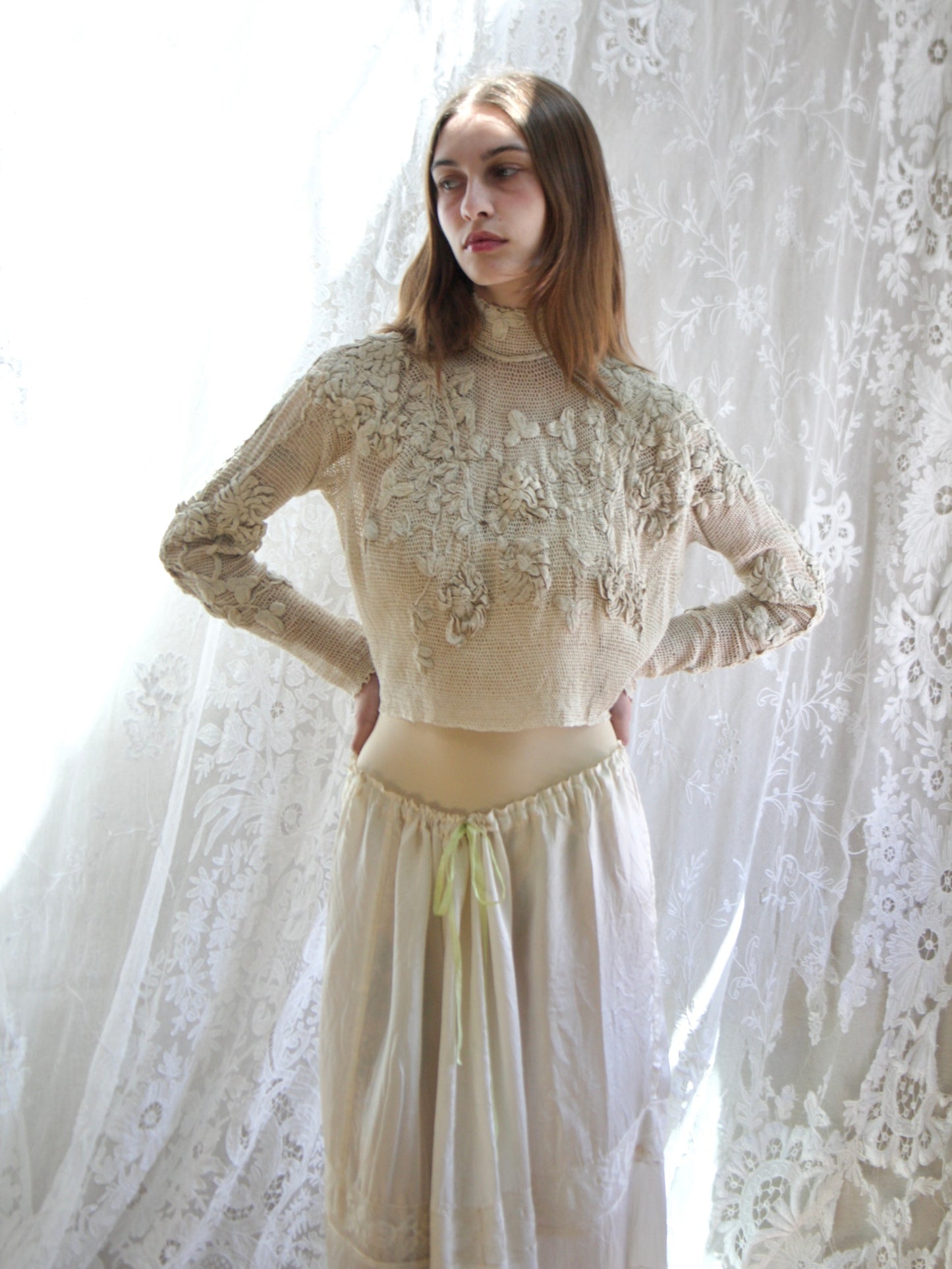 Antique Edwardian Irish Crochet Open Back Bodice