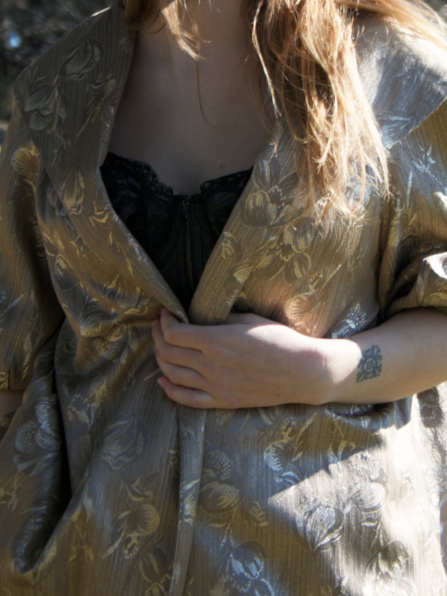 1950s Metallic Satin Brocade Balloon Sleeve Evening Jacket