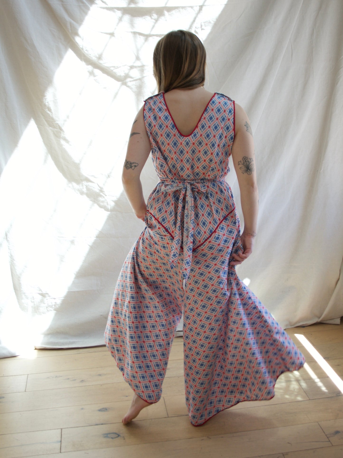 1920s Deco Cotton Drop Waist Palazzo Beach Pajamas