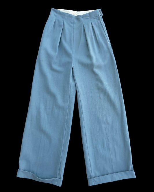 1940s Pleat Front Side Button/ Zip Slate Grey Gabardine Trousers