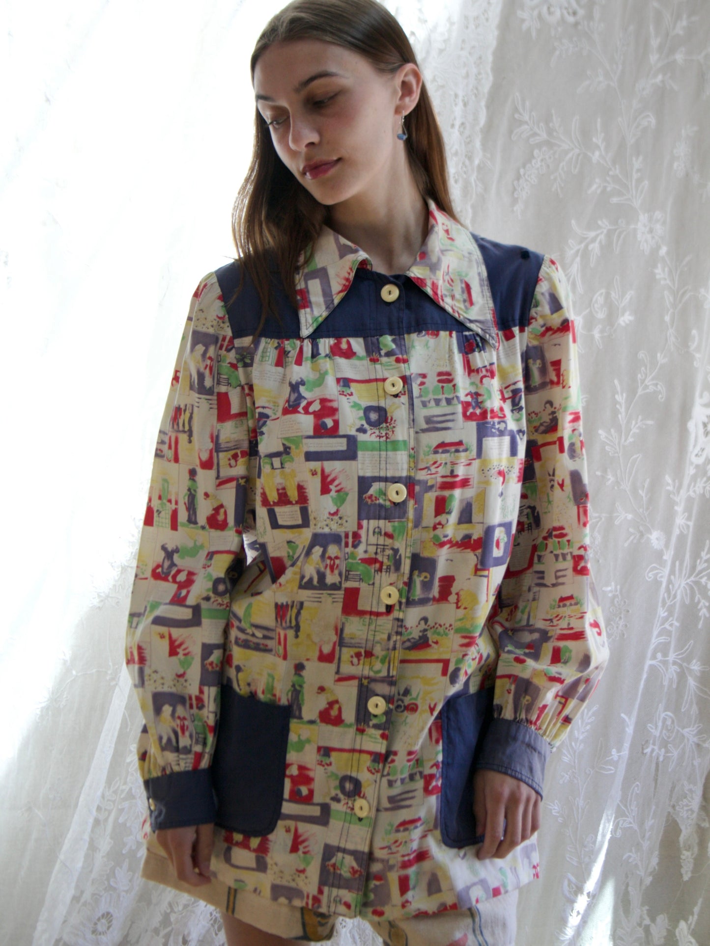 Special 1940s Nursey Rhyme Novelty Print Cotton Smock