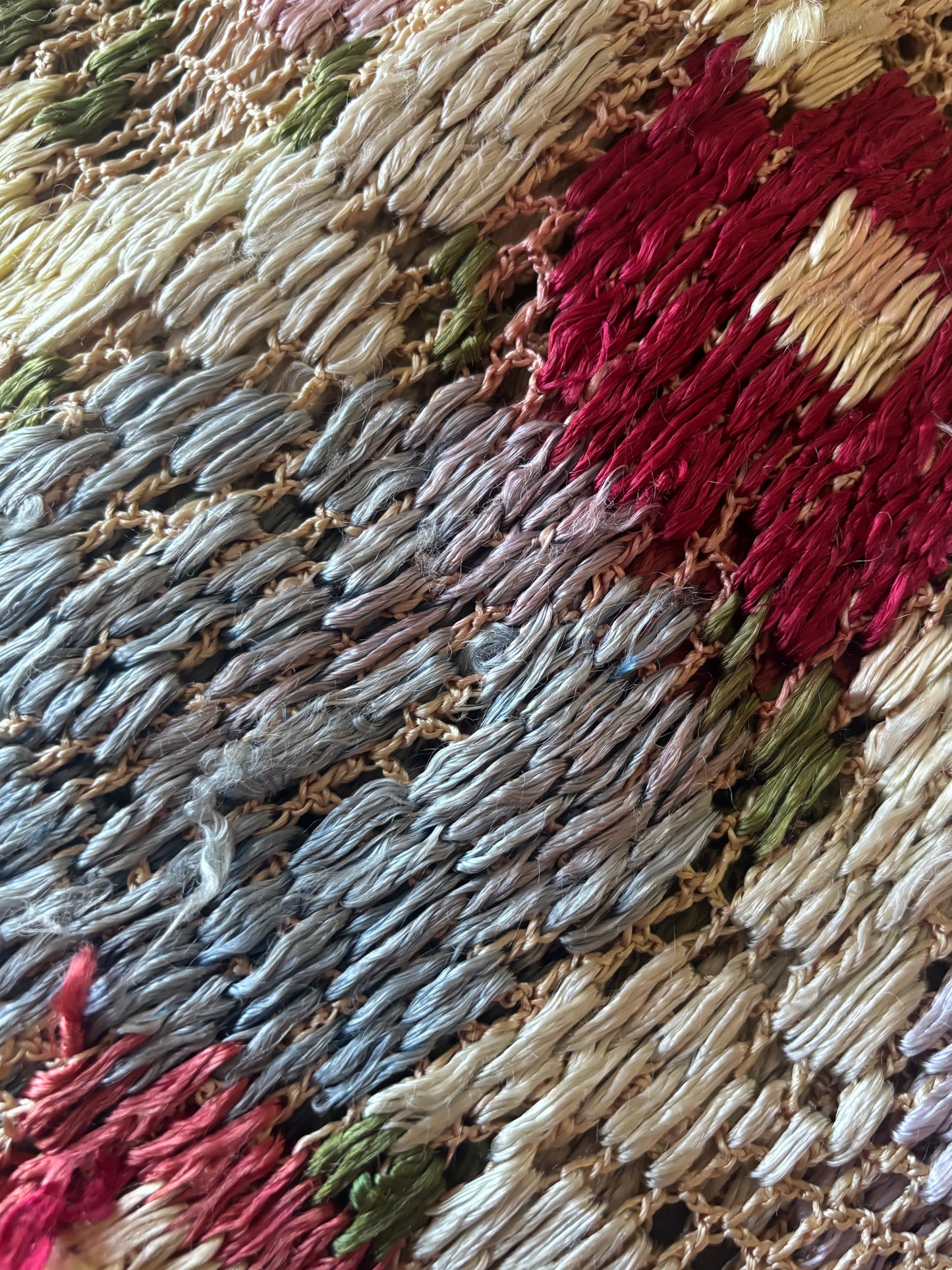 1930s Austrian Silk Crochet Floral Fringe Shawl