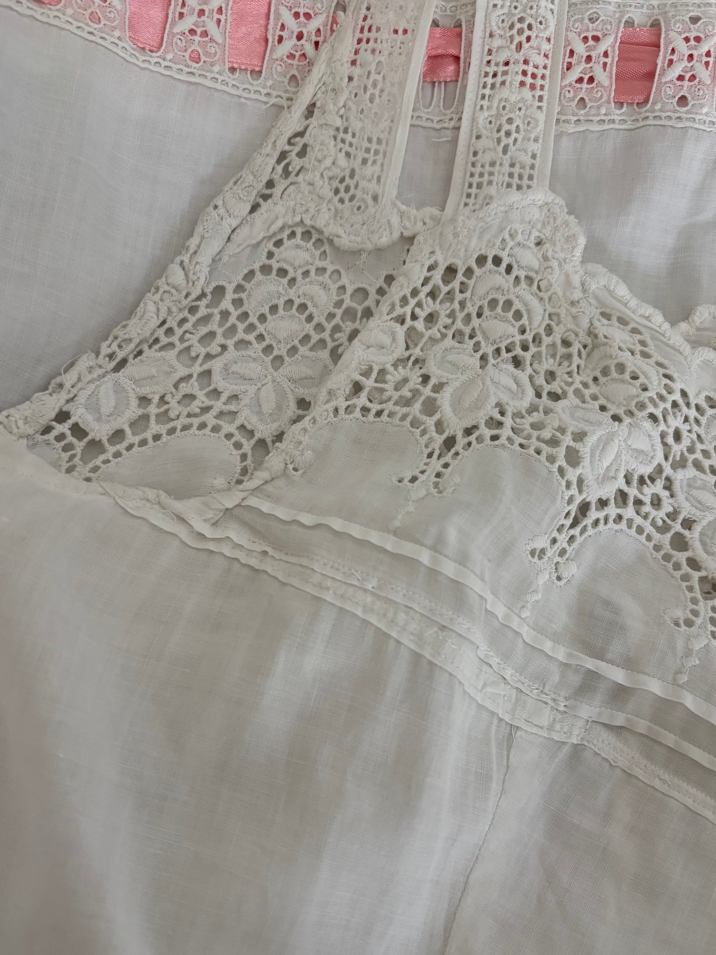 Antique Edwardian Rare Nursing Maternity Broderie Anglaise Cotton Princess Slip